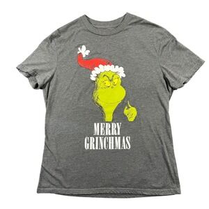 The Grinch Merry Grinchmas Graphic T Shirt Womans XL Gray Short Sleeve Crew Neck